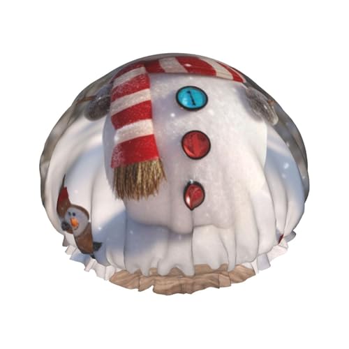 Weihnachtliche Schneemann-Duschhaube, doppellagig, wasserdicht, wiederverwendbar, elastisch, für Damen und Herren von LLaviD