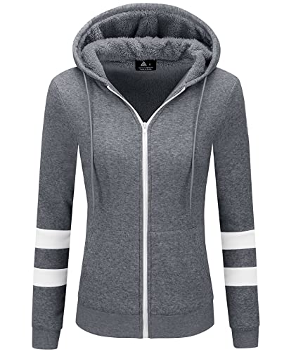 LLdress Fleecejacke Damen Sweatjacke mit Kapuze Hoodie für Frau Kapuzenjacke mit Reißverschluss Basic Kapuzenpullover Winterjack für Outdoor Causal Plüschjack Jacket Fleecepullover Dunkelgrau M von LLdress
