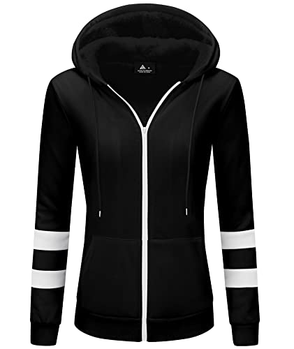 LLdress Fleecejacke Damen Sweatjacke mit Kapuze Hoodie für Frau Kapuzenjacke mit Reißverschluss Basic Kapuzenpullover Winterjack für Outdoor Causal Plüschjack Jacket Fleecepullover Schwarz von LLdress