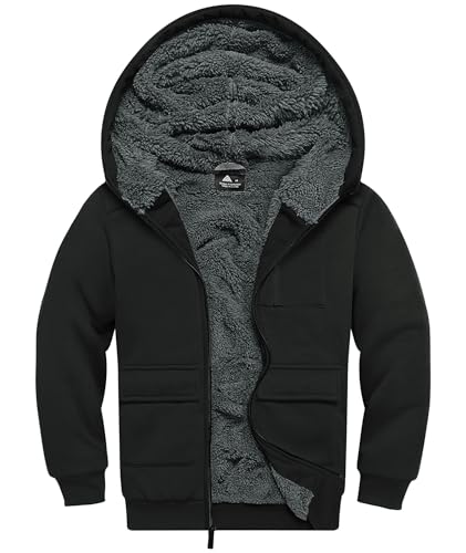 LLdress Fleecejacke Jungen Kapuzenpullover Mit Zipper Kinder Hoodie Warm Kapuzenjacke Causal Winter Ourdoor Sweatjacke Mit Fleecefutter Hooded Jacken für Junge(2XL-Schwarz) von LLdress