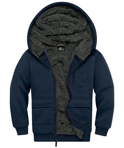 LLdress Fleecejacke Jungen Kapuzenpullover Mit Zipper Kinder Hoodie Warm Kapuzenjacke Causal Winter Ourdoor Sweatjacke Mit Fleecefutter Hooded Jacken für Junge(Dunkelblau-XL) von LLdress
