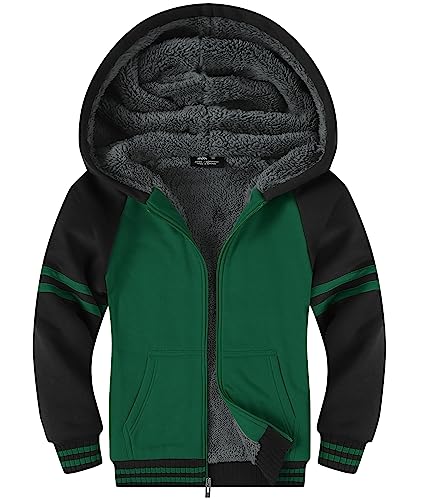LLdress Fleecejacke Jungen Kapuzenpullover Mit Zipper Kinder Hoodie Warm Kapuzenjacke Causal Winter Ourdoor Sweatjacke Mit Fleecefutter Hooded Jacken für Junge(Grün Schwarz, L) von LLdress