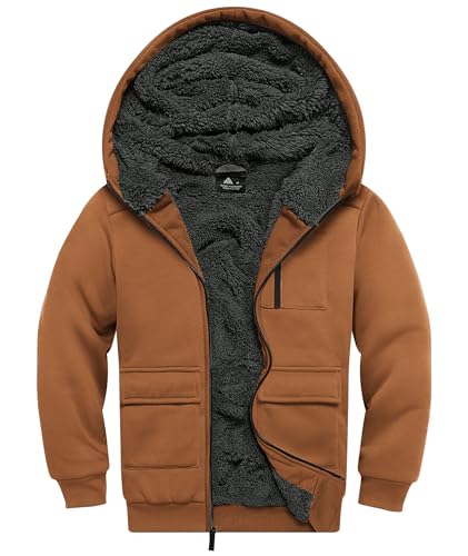 LLdress Fleecejacke Jungen Kapuzenpullover Mit Zipper Kinder Hoodie Warm Kapuzenjacke Causal Winter Ourdoor Sweatjacke Mit Fleecefutter Hooded Jacken für Junge(Khaki-S) von LLdress
