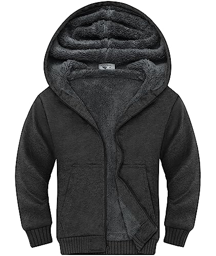 LLdress Fleecejacke Jungen Kapuzenpullover Mit Zipper Kinder Hoodie Warm Kapuzenjacke Causal Winter Ourdoor Sweatjacke Mit Fleecefutter Hooded Jacken für Junge(M-DunkelGrau) von LLdress