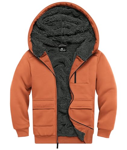 LLdress Fleecejacke Jungen Kapuzenpullover Mit Zipper Kinder Hoodie Warm Kapuzenjacke Causal Winter Ourdoor Sweatjacke Mit Fleecefutter Hooded Jacken für Junge(Orange-L) von LLdress