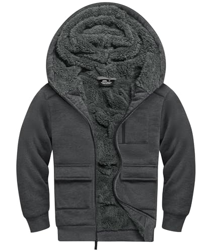 LLdress Fleecejacke Jungen Kapuzenpullover Mit Zipper Kinder Hoodie Warm Kapuzenjacke Causal Winter Ourdoor Sweatjacke Mit Fleecefutter Hooded Jacken für Junge(S-Dunkelgrau) von LLdress