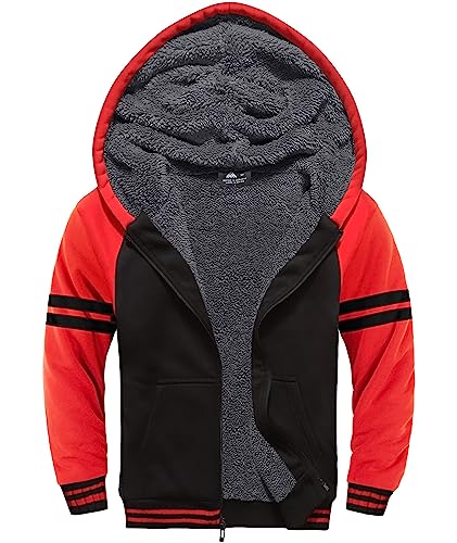 LLdress Fleecejacke Jungen Kapuzenpullover Mit Zipper Kinder Hoodie Warm Kapuzenjacke Causal Winter Ourdoor Sweatjacke Mit Fleecefutter Hooded Jacken für Junge(Schwarz Rot, 2XL) von LLdress