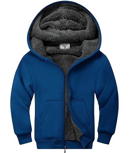 LLdress Fleecejacke Jungen Kapuzenpullover Mit Zipper Kinder Hoodie Warm Kapuzenjacke Causal Winter Ourdoor Sweatjacke Mit Fleecefutter Hooded Jacken für Junge(Seeblau, 2XL) von LLdress