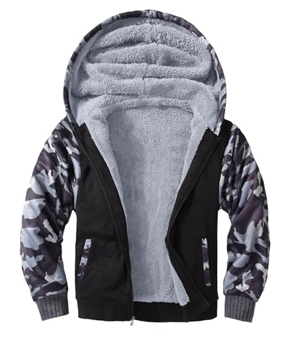 LLdress Fleecejacke Jungen Kapuzenpullover Mit Zipper Kinder Hoodie Warm Kapuzenjacke Causal Winter Ourdoor Sweatjacke Mit Fleecefutter Hooded Jacken für Junge(Tarngrau-L) von LLdress