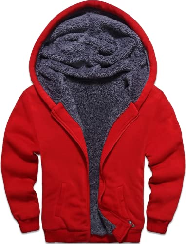 LLdress Kinder Fleecejacke Jungen Kapuzenjacke Sweatjacke Warme Kontrastfarben Kapuzenpullover Winterjacke mit Fleecefutter(051-Rot-2XL) von LLdress