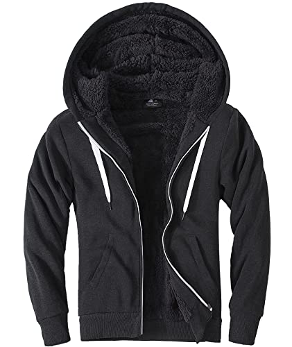 LLdress Herren Fleecejacke Männer Hoodies Kapuzenpullover mit Reißverschluss Mann Sweatjacke Gefüttert Dickes Warm Casual Outdoor Grau L von LLdress