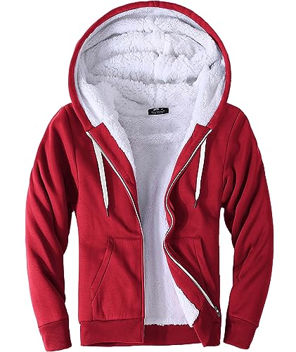 LLdress Herren Hoodie mit Reißverschluss Sweatjacke Männer Fleecejacke mit Kapuze Outdoor Warme Jogging Jacke gefüttert Rot von LLdress