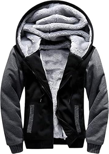 LLdress Hoodie Herren Fleece Kapuzenpullover Langarm Winterjacke Warm mit Zipper Sweatjacke Outdoor Kapuzenjacke Winter Grau von LLdress