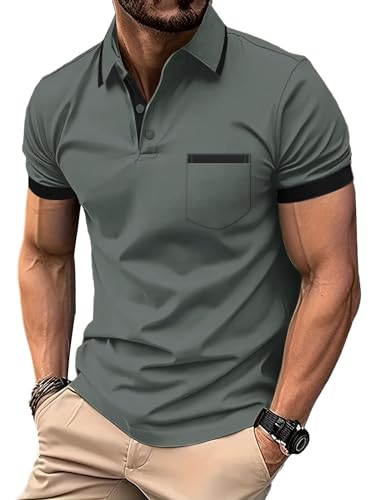 LLdress Herren Kurzarm Poloshirt Atmungsaktiv Schnelltrocknend Tshirt Freizeit Sport Sommer Poloshirts Männer Knopfleiste Polohemd von LLdress
