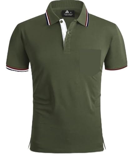 LLdress Herren Poloshirt Kurzarm Schnelltrocknend Atmungsaktiv Golf Tennis Sport Polo Sommer Freizeit Männer T-Shirt mit Tasche Grün L von LLdress