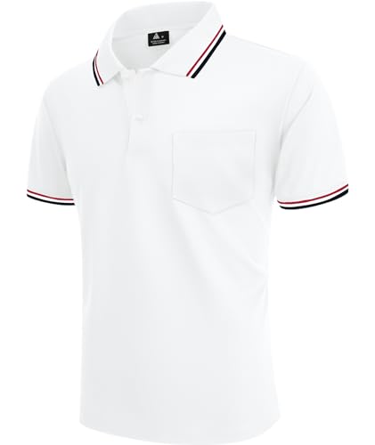 LLdress Herren Poloshirt Kurzarm Schnelltrocknend Atmungsaktiv Golf Tennis Sport Polo Sommer Freizeit Männer T-Shirt mit Tasche Weiß L von LLdress