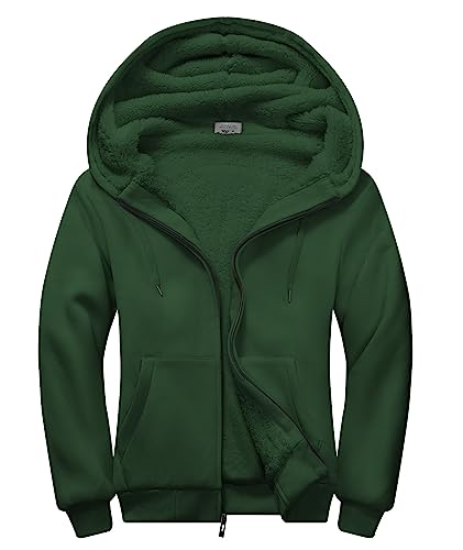 LLdress Teddyfleece Jacke Herren Warm Kapuzenpullover Zipper Hoodie Männer Fleece Sweatshirt Gefüttert Winterjacke mit Kapuze Grün von LLdress