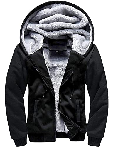 LLdress Kapuzenjacke Herren Fleece Kapuzenpullover Langarm Winterjacke Warm mit Zipper Sweatjacke Outdoor Hoodie Schwarz von LLdress