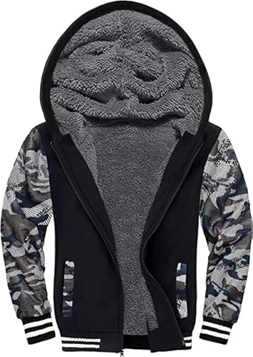 LLdress Hoodie Jungen Kapuzenpullover mit Zipper Fleecejacke Warm Kontrastfarben Kapuzenjacke Causal Winter Sweatjacke Mit Kapuze Hooded Jacket Pullover für Kinder(054-Tarngrau-S) von LLdress