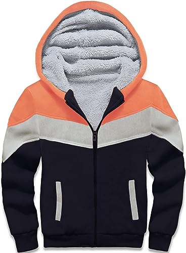 LLdress Fleecejacke Jungen Kapuzenpullover Mit Zipper Kinder Hoodie Warm Kapuzenjacke Causal Winter Ourdoor Sweatjacke Mit Fleecefutter Hooded Jacken für Junge(Orange-2XL) von LLdress