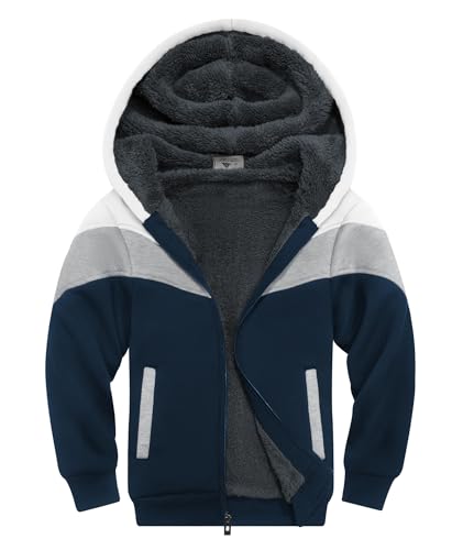 LLdress Hoodie Kiner Kapuzen Mit Zipper Fleecejacke Warm Kontrastfarben Kapuzenjacke Causal Winter Sweatshirt Mit Kapuze Hooded Jacket für Jungen(059-Weiß Blau-M) von LLdress
