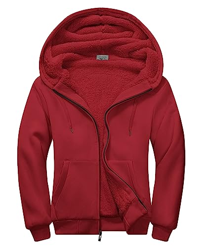 LLdress Herren Fleecejacke Männer Hoodies Kapuzenpullover mit Reißverschluss Mann Sweatjacke Gefüttert Dickes Warm Casual Outdoor Rot von LLdress