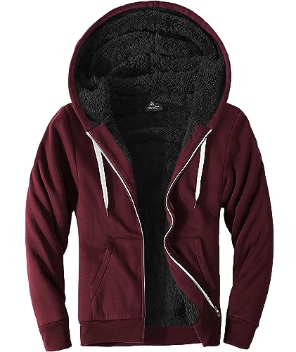 LLdress Sweatjacke Herren Warm Fleece Hoodie Männer Reißverschluss Winter Thermojacke Gefüttert Sweatshirt mit Kapuze Rot von LLdress