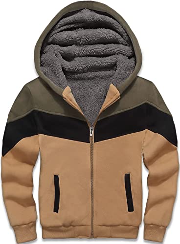 LLdress Jungen Fleecejacke Kapuzenmit Zipper Fleecejacke Warm Kontrastfarben Kapuzenjacke Causal Winter Sweatjacke Mit Kapuze Hooded Jacken für Kinder(059-Khaki-L) von LLdress