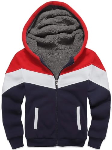 LLdress Jungen Fleecejacke Kapuzen mit Zipper Fleecejacke Warm Kontrastfarben Kapuzenjacke Causal Winter Sweatjacke Mit Kapuze Hooded Jacket für Kinder(059-Rot-L) von LLdress