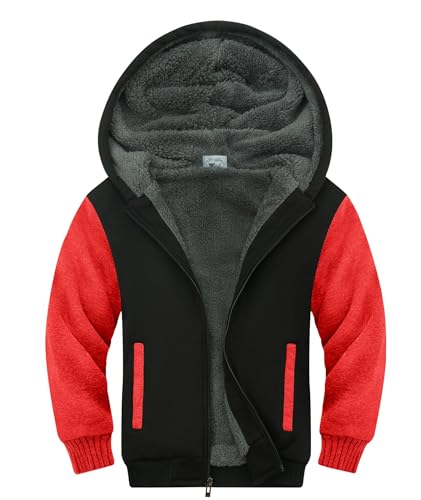 LLdress Fleecejacke Jungen Kapuzenpullover Mit Zipper Kinder Hoodie Warm Kapuzenjacke Causal Winter Ourdoor Sweatjacke Mit Fleecefutter Hooded Jacken für Junge(Rot-XL) von LLdress