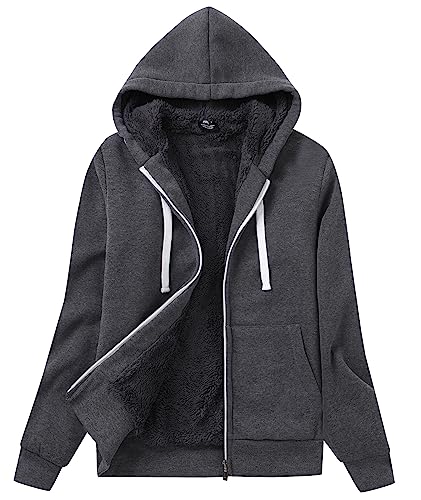 LLdress Kapuzenpullover Damen Hoodie Fleecejacke mit Zipper & Kapuze Frau Sweatshirt Basic Kapuzenjacke Causal Sweatjack Plüschjack Jacket Fleecepullover für Frühling & Herbst Dunkelgrau L von LLdress