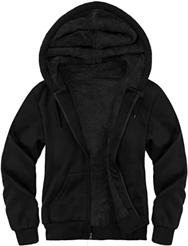 LLdress Herren Sweatshirt Gefüttert Hoodie Warm Fleece Winterjacke Männer Teddyfutter Fleecejacke mit Reißverschluss Schwarz von LLdress