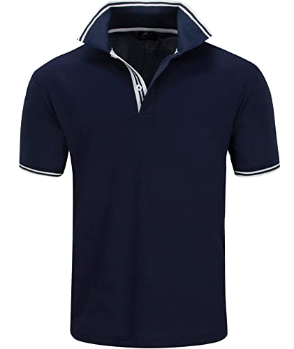 LLdress Poloshirt Herren Kurzarm Tshirt Schnelltrocknend Leicht Lässig Brillenhalter Shirts Outdoor Sommer Golf Sports Polo(110-Blau Weiß,XL) von LLdress