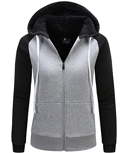 LLdress Sweatjacke Damen mit Kapuze Hoodie für Frau Fleecejacke Kapuzenjacke mit Reißverschluss Basic Kapuzenpullover Winterjack Outdoor Causal Plüschjack Jacket Fleecepullover Schwarz hellgrau XL von LLdress