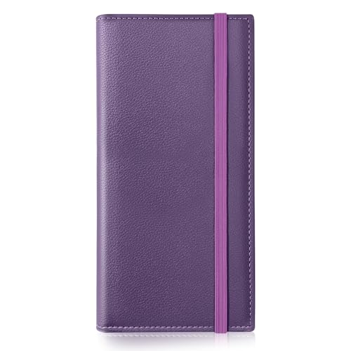 LLi Cufite Scheckbuchhülle aus Leder für obere und seitliche Abreißregister, doppelte Schecks mit Kunststoffeinsatz, Stifthalter, schlanke Brieftasche, Kartenhalter für Männer und Frauen, Violett mit LLi Cufite Scheckbuchhülle aus Leder für obere und seitliche Abreißregister, doppelte Schecks mit Kunststoffeinsatz, Stifthalter, schlanke Brieftasche, Kartenhalter für Männer und Frauen, Violett mit von LLi Cufite