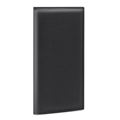 LLi Cufite Scheckbuchhülle aus Leder für obere und seitliche Abreißregister, doppelte Schecks mit Kunststoffeinsatz, Stifthalter, schlanke Brieftasche, Kartenhalter für Männer und Frauen, Black von LLi Cufite