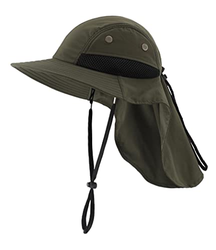 LLmoway Herren Sonnenhut aus Netzstoff, LSF 50+, breite Krempe, atmungsaktiv, Outdoor-Angelkappe, armee-grün, MEDIUM von LLmoway