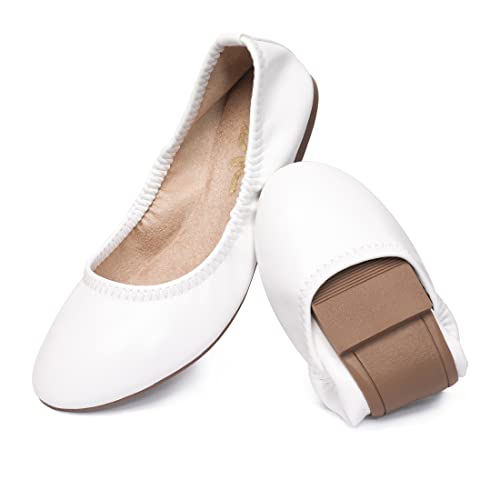 LM Damen Ballerinas Runde Zehen Slip On Flache Schuhe Freizeitkleid Schuhe Faltbare Tragbare Reise Ballett Flach, Weiss/opulenter Garten, 37 EU von LM