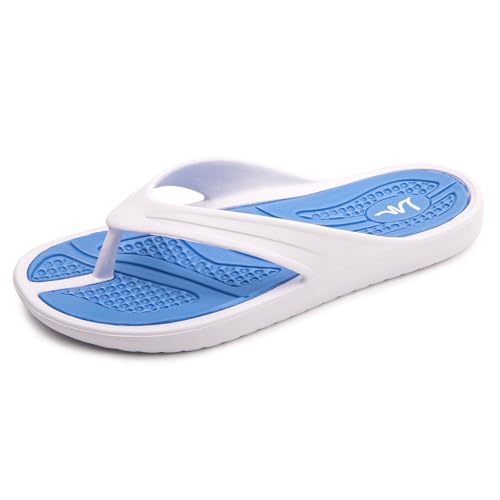 LM Damen Flip Flops Thong Sandalen Casual Sandalen Duschschuhe Strand Hausschuhe Slides Slip on Wasserschuhe, Weiß/Blau, 37.5 EU von LM