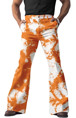 LMALMA Herren Jeans Schlaghose Vintage Style Retro Schlaghose 70er Jahre, Orange/Abendrot im Zickzackmuster (Sunset Chevron), XXL von LMALMA