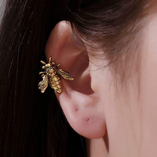 1 x Bienen-Ohrmanschette, Wickelohrringe, Gold/Silber, Hummel, 3D-Biene, Retro, niedliches Insekt, nicht durchbohrt, Ohrknorpel, Clip, kein Piercing, Clip-Ohrringe (Gold) von LMCIEZR