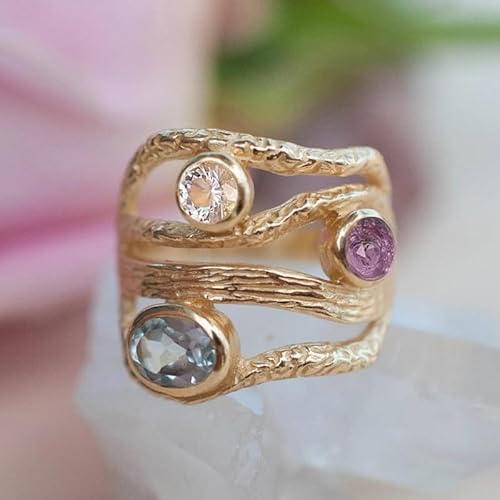 14 Karat Gold Serpentin-Linien Ringe geometrische Linie mehrreihig Damen Zirkonia Ringe für Frauen Vintage Schlange Versprechen Ringe Geometrischer Edelstein Ewigkeitsring Cocktail Party Ring Größe 10 von LMCIEZR