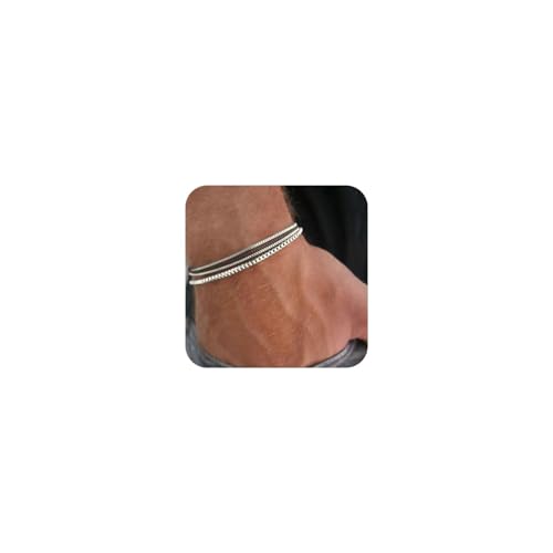 4-teiliges Edelstahl-Ketten-Armband-Set – Retro-Box-Gliederarmbänder für Damen und Herren, verstellbares Vintage-Schmuck-Geschenk-Set, Boho-Chic, Unisex-Handkette (Silber) von LMCIEZR