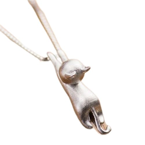 925er Sterlingsilber, Pop-Halskette, niedlicher Kätzchen-Anhänger, kurze Schlüsselbeinkette für Frauen, niedliche Tier-Halskette für Damen (Silber) von LMCIEZR