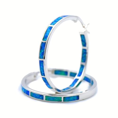 Blauer Opal, weißer Opal und rosa Opal-Ohrringe – stilvolle runde Edelstein-Ohrringe für Damen und Herren (blau) von LMCIEZR