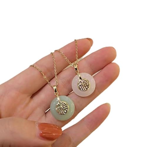 Hetian Jade Fu Wort Frieden Schnalle Halskette Jade Anhänger Halskette Jade Glück Halskette Chinesischer Fu-Anhänger Halskette Glücksanhänger Halskette für Frauen (Grüne Jade) von LMCIEZR