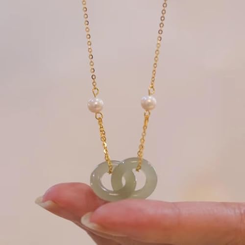 Ineinandergreifende Hetian Jade Halskette Doppelring Friedensschnalle Schlüsselbeinkette Jade Jade Anhänger Natürliche Hetian Jade Halsketten für Frauen zierlicher Choker Charm Jade Anhänger für von LMCIEZR
