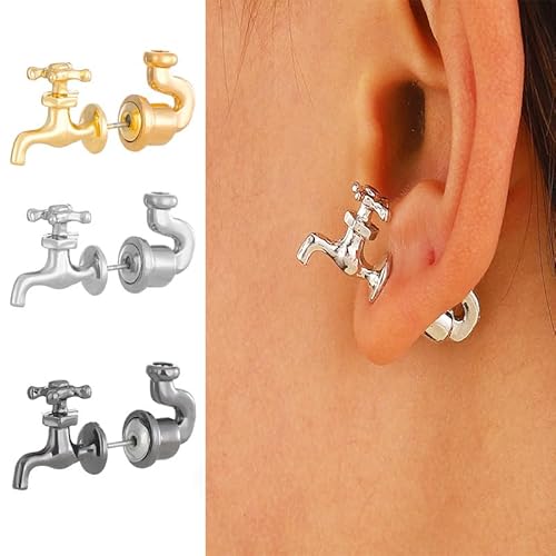 Lustige Ohrringe im Punk-Stil, Hiphop-Ohrringe, kreativer Wasserhahn, Ohrstecker für Herren, lustiger Punk-Wasserhahn, Vintage, coole Ohrringe, Schmuck (Silber) von LMCIEZR