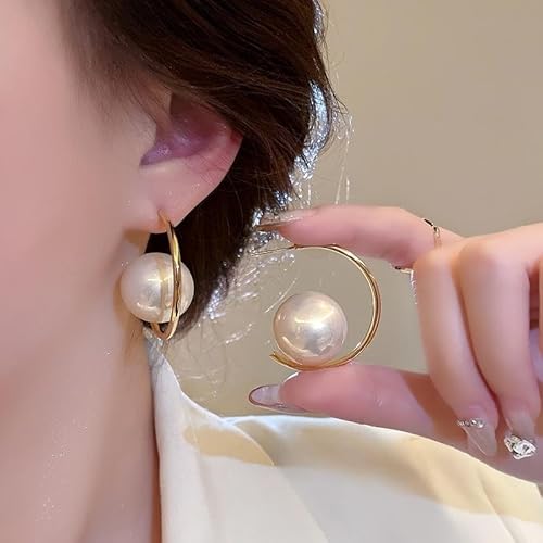 Vintage Kreis Perlenohrringe Gold Perle Tropfen Ohrringe C Form Ohrstecker Braut Perle Big Hoop Baumeln Ohrringe Gold Perle C Form Ohrringe Perle Hochzeit Ohrringe Zwei Wege Ohrstecker (Gold) von LMCIEZR