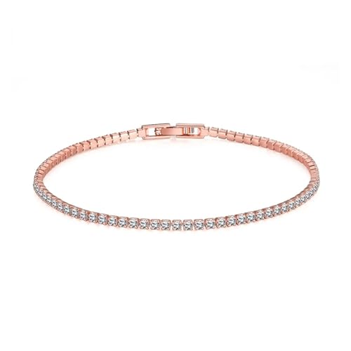 LMDO Schmuck 16 cm bis 19 cm Tennisarmband 2 mm Zirkonia Jubiläumsgeschenk Echtes Sterling Silber Armband(Rose_16cm) von LMDO